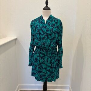 Diane Von Furstenberg Green and Blue Long Sleeve Mini Dress - Size 4